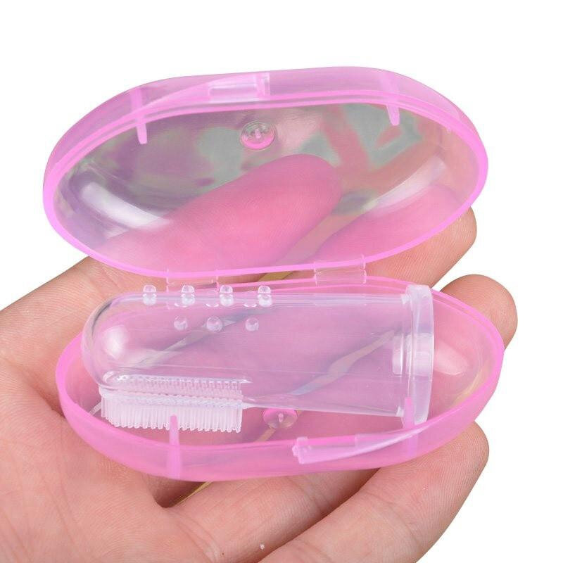 Del Silicone Spazzolino Da Denti + Box Bambino Dito Spazzolino Da Denti 1 Set Molle Del Bambino Dito Spazzolino Da Denti E Silicone Contenitore di Pulizia Dei Denti Cura Igiene bru