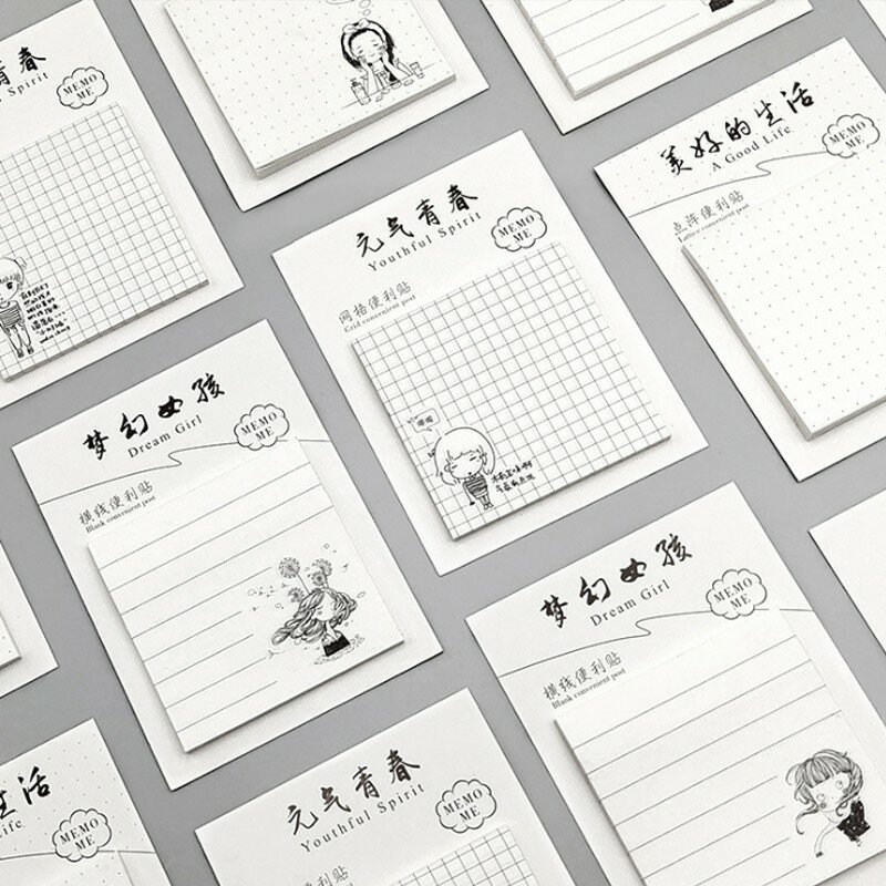 1 confezione semplice nota coreana del taccuino del fumetto adesivi di carta inviati appiccicosi appunti messaggio per studenti nota incollata