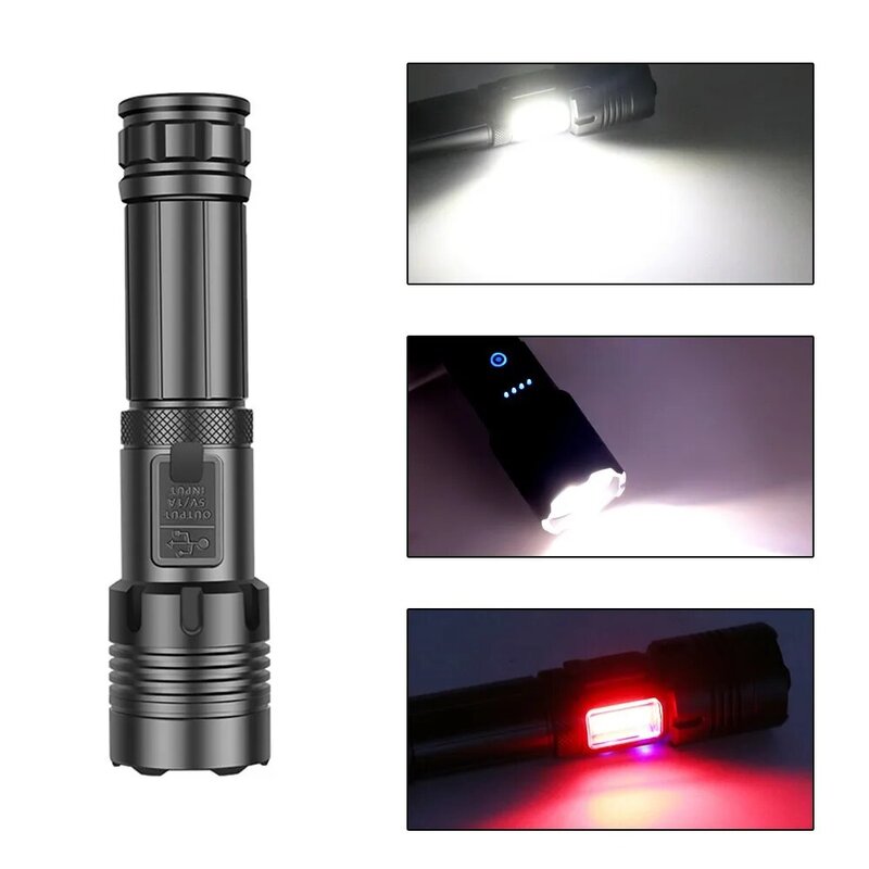 Lampe de poche LED Super lumineuse avec XHP160 + COB, imperméable, torche Zoomable, charge USB, pour l'équitation de nuit