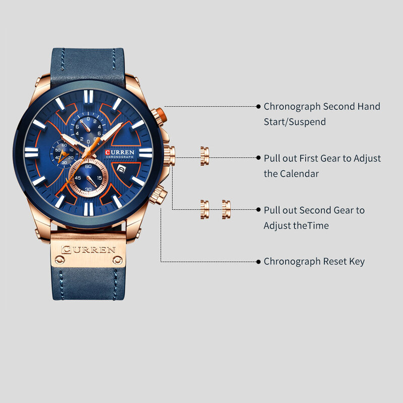 ساعة كرونوغراف رياضية للرجال كيرن, ساعات يد كوارتز جلدية عصرية للرجال تصلح كهدية
