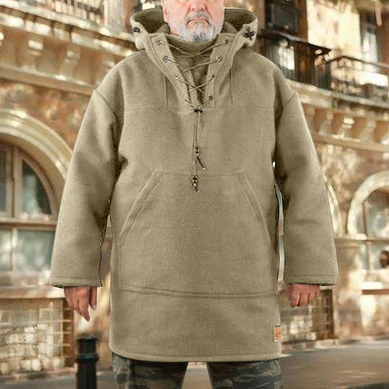 겨울 두꺼운 따뜻한 남자 후드 코트 중간 길이 캐주얼 모직 스웨터 윈드 브레이커 코트