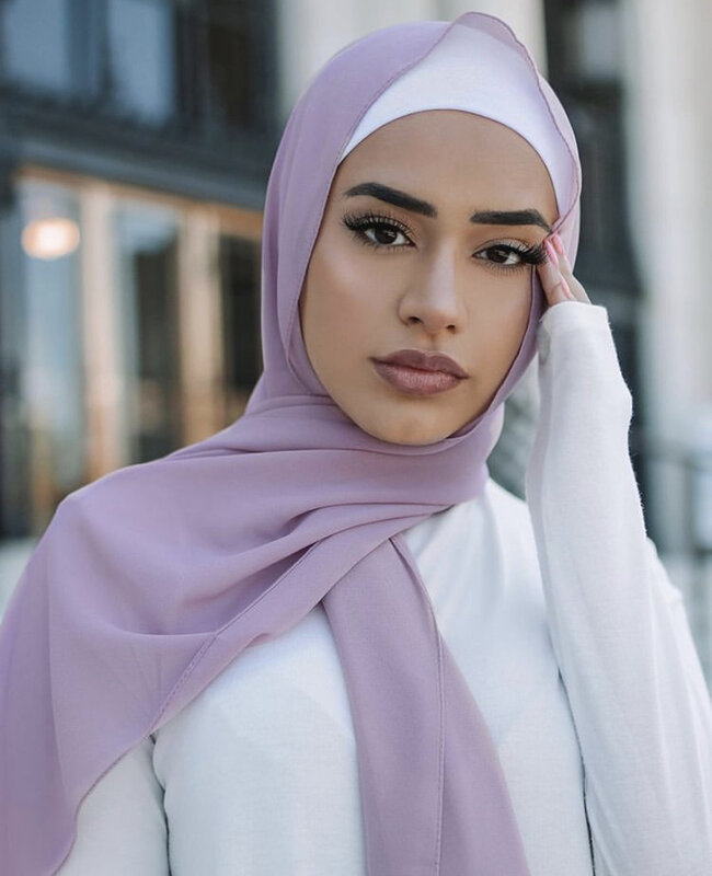 Женский однотонный простой хиджаб, повязка на голову, шифоновый шарф, шали, исламские аксессуары