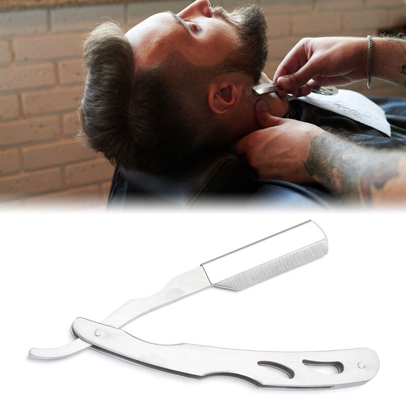 Manual do barbeiro em linha reta borda aço navalha barba rosto removedor de pêlos dobrável faca de barbear ferramenta de barbear kit com 10 pás