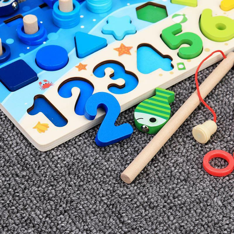 Jouets éducatifs Montessori en bois pour enfant niveau maternelle, planche d'apprentissage des maths ou de la pêche, apprendre à compter et cours de géométrie,