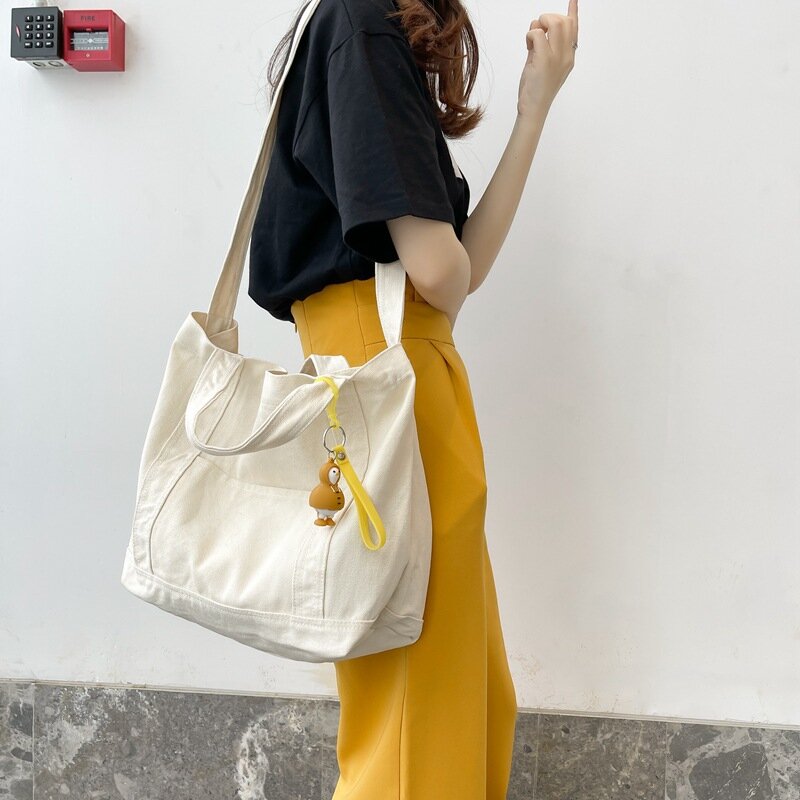 المرأة حقيبة يد عادية قماش حمل حقيبة كتف سعة كبيرة حقائب كروسبودي الإناث سستة البيئية المتسوق مع جيب