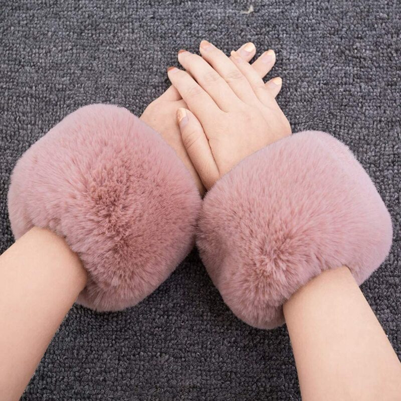Women's Fur Cuff Winter Faux Fur Short Wrist Cuffs Furry Bands Arm Warmer