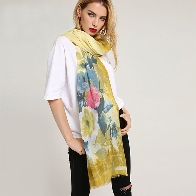 柔らかい綿とリネンのスカーフ,レトロなスタイルの女性のスカーフ,秋のノベルティ,180x80