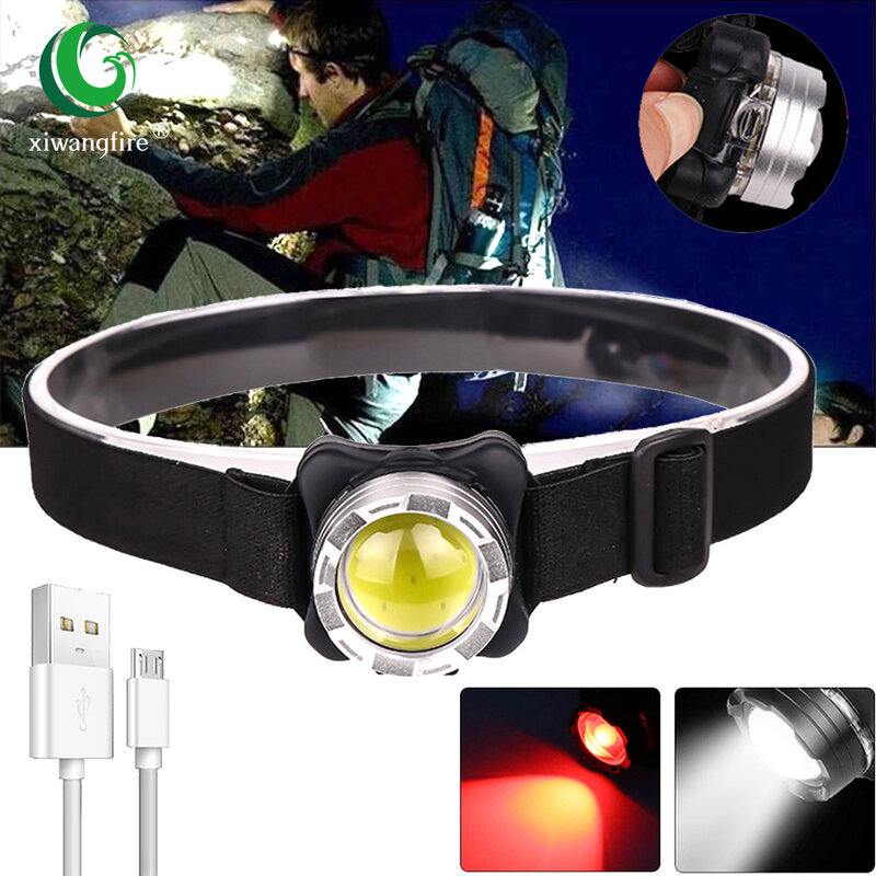 Powerful COB LED Head Lamp Flashlight Camping Fishing Red Light Built-in Battery Rechargeable Head Lamp Head Lamp Torch