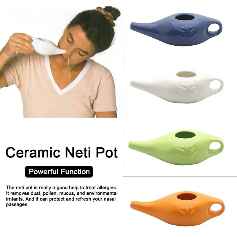 Pote de cerâmica neti branco 250 ml, kit de lavagem de nariz profissional ioga irrigador nasal pote de limpeza de nariz