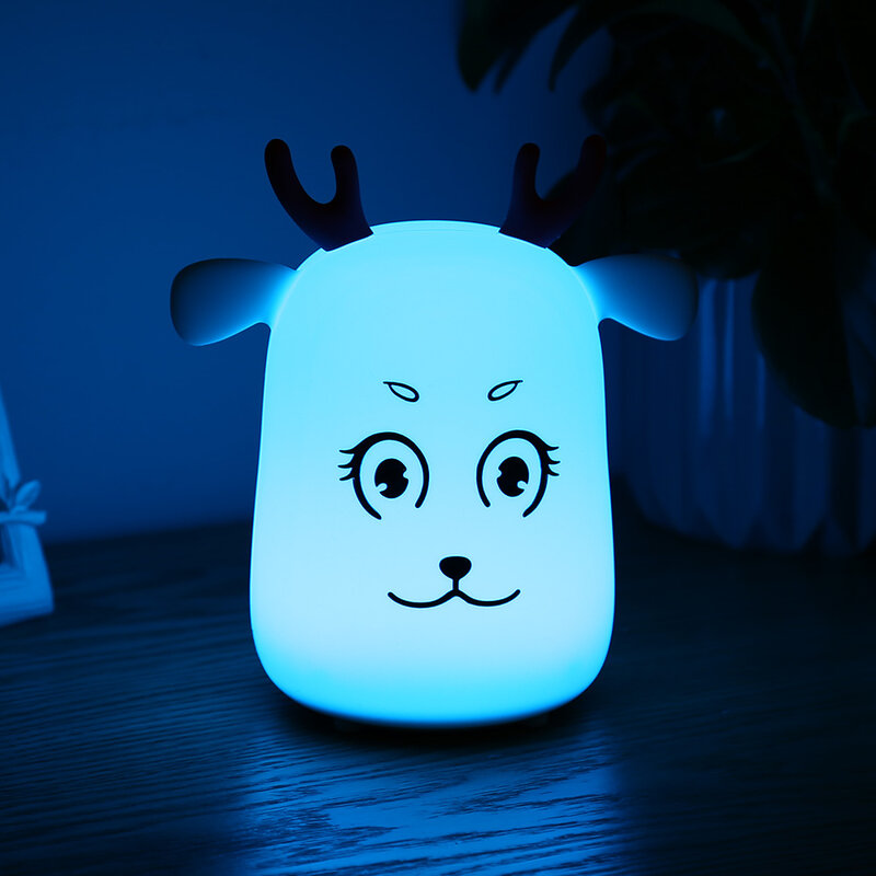 LED 충전식 실리콘 사슴 야간 조명 탭 컨트롤, 침실 홈 장식, 새로운 귀여운 램프, 아이 선물