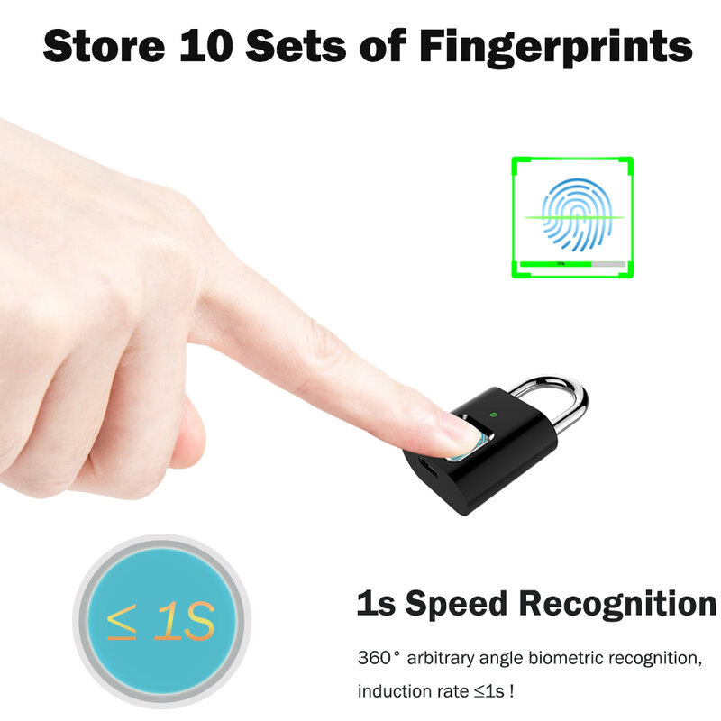 HISMAHO Fingerprint Lock USB Aufladbare Wasserdichte Smart Thumbprint Vorhängeschloss Anti-theft Elektro Mini Schloss Für Gepäck Fall