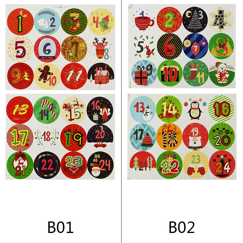 120pcs Rotonda Numero 1-24 Adesivo Numero Sticker Di Natale Avvento Adesivi Calendario Conto Alla Rovescia Biscotti Sacchetto di Caramelle Adesivi di Tenuta