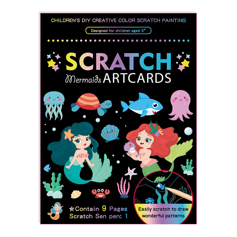 9 pçs/set scratch artcards magia arco-íris pintura kit cartão de scratch vara para crianças desenho diy brinquedos educativos adesivos