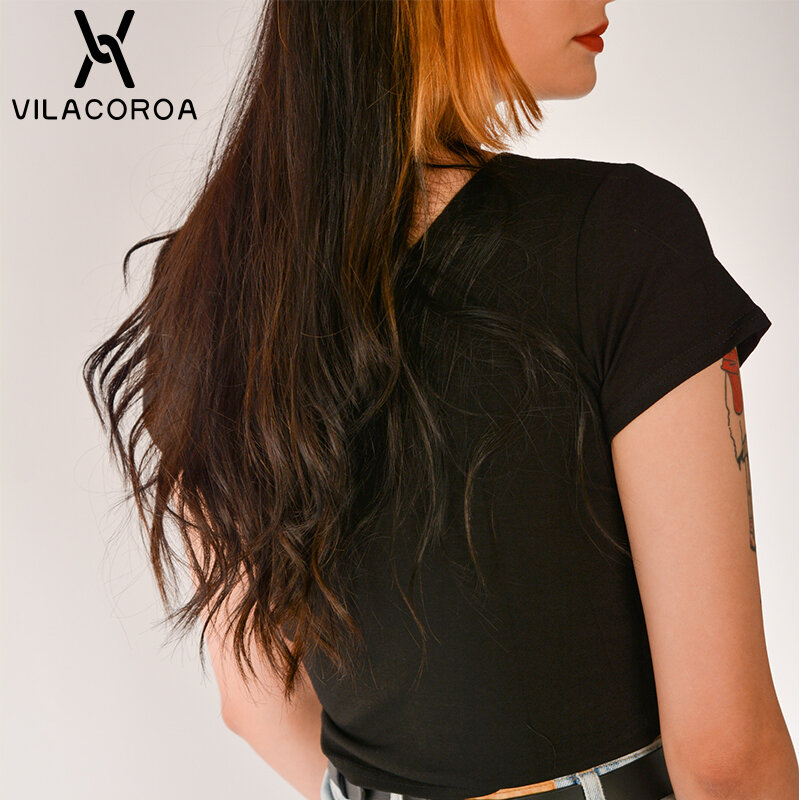 T-Shirt à manches courtes et col rond pour femme, Simple, basique, en coton, taille haute, Slim, multicolore