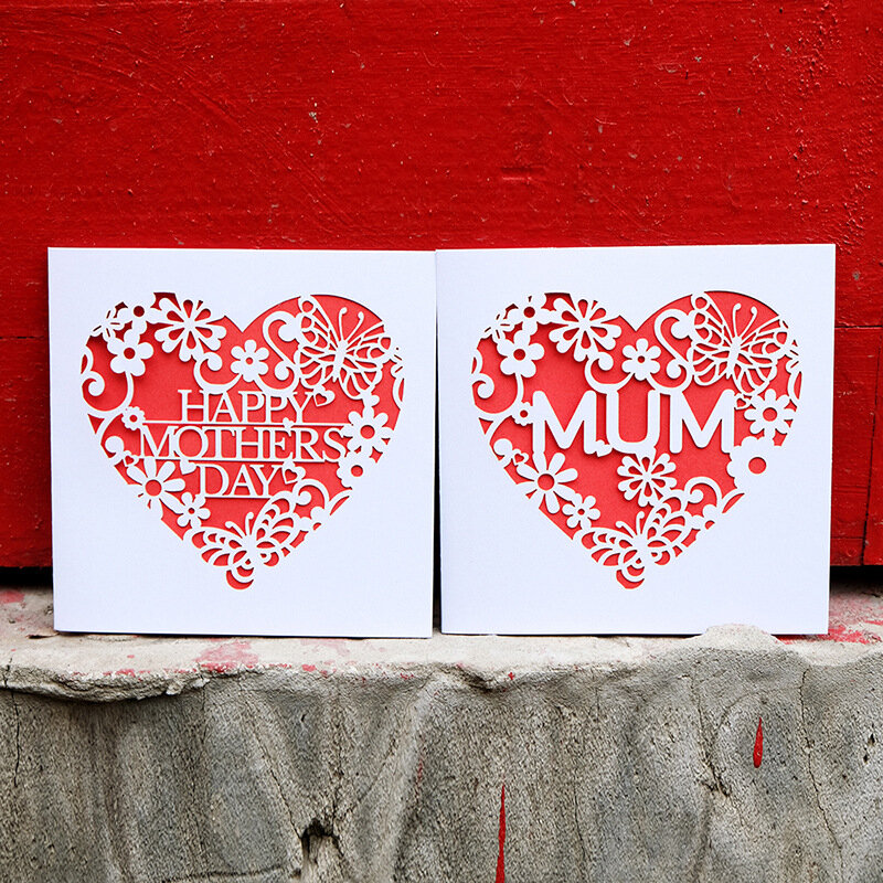 Tarjeta de felicitación de corazón de amor iridiscente, tarjeta de felicitación del Día de la madre, tarjeta de agradecimiento rectangular, regalos, 2 uds.