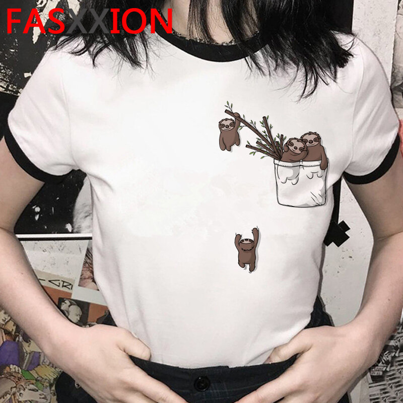 Camiseta do vintage da cópia feminina da roupa do coala da preguiça do kawaii do vintage mais o tamanho branco t camisa ulzzang
