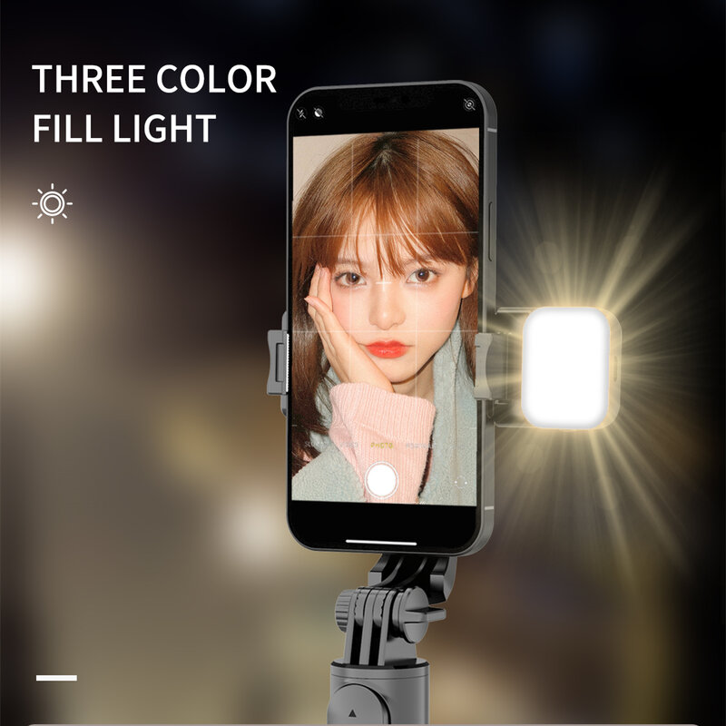 Roteta Tripod Lipat Stik Selfie Bluetooth Nirkabel Mini Baru dengan Remote Control Rana Lampu Pengisi untuk Iphone Xiaomi