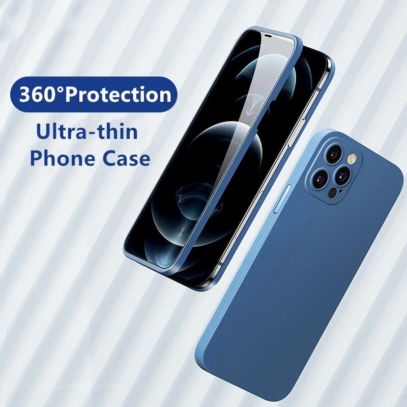Coque avant et arrière en verre trempé pour iPhone, protection complète à 360 ° pour modèles 11, 12, 13 Pro Max, X, XR, Xs Max