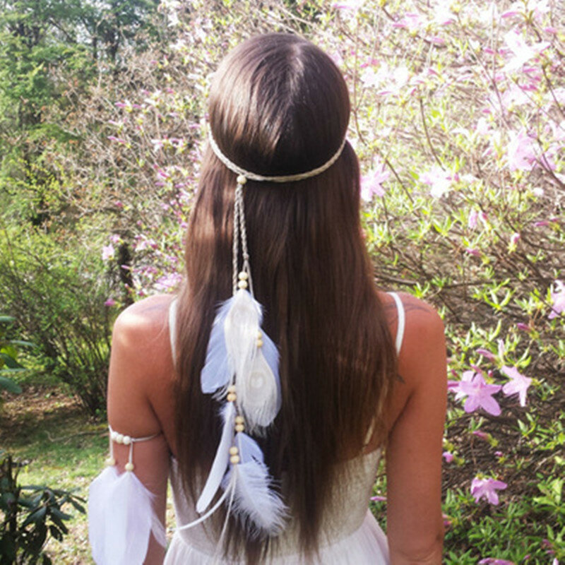 البوهيمي الأبيض الطاووس ريشة النعام أغطية للرأس من الريش ، مجوهرات الشعر ، إكسسوارات الشعر