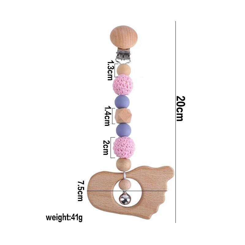 Fashion Wood Cartoon Toy Teether New Silicone Beads Nipple Chew Beads Pacifier Clips Dummy Chain Holder Cute Soother Chains