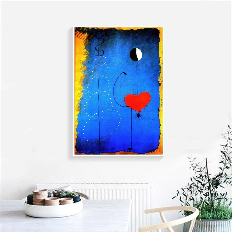 Abstracto Joan Miro bailarines amor corazón impresión de la lona del arte del famosa pintura arte de pared imagen sala de decoración del hogar
