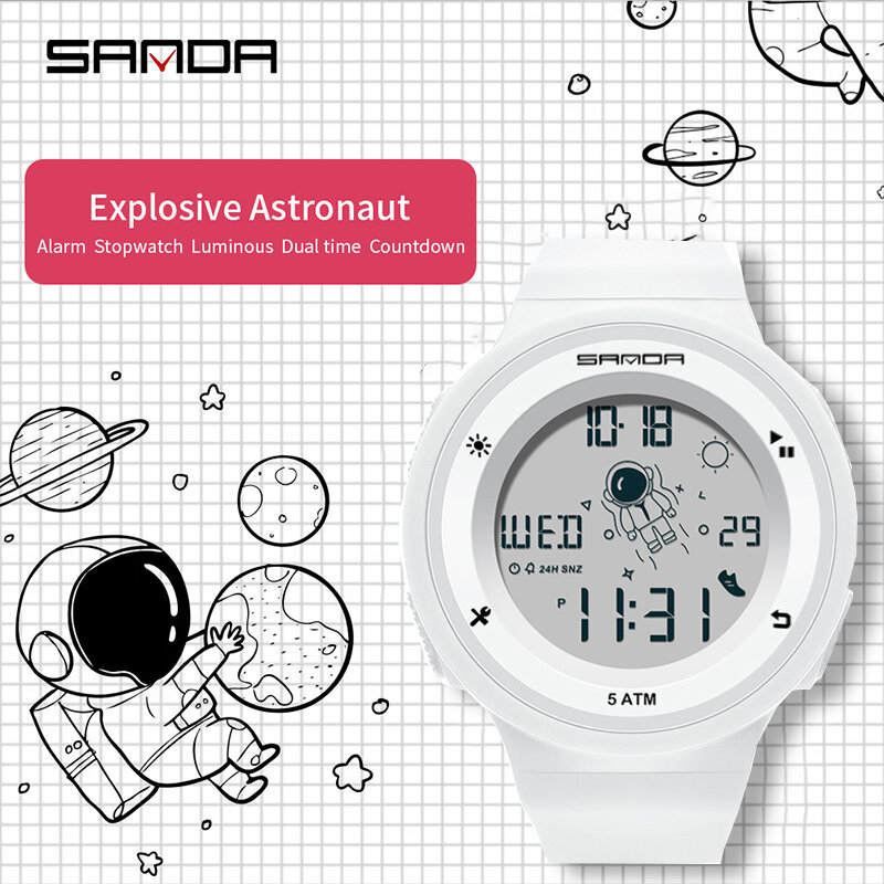 Sanda moda relógios para mulher esportes pulseira de silicone astronauta dial criativo design minimalista relógios femininos relogio feminino