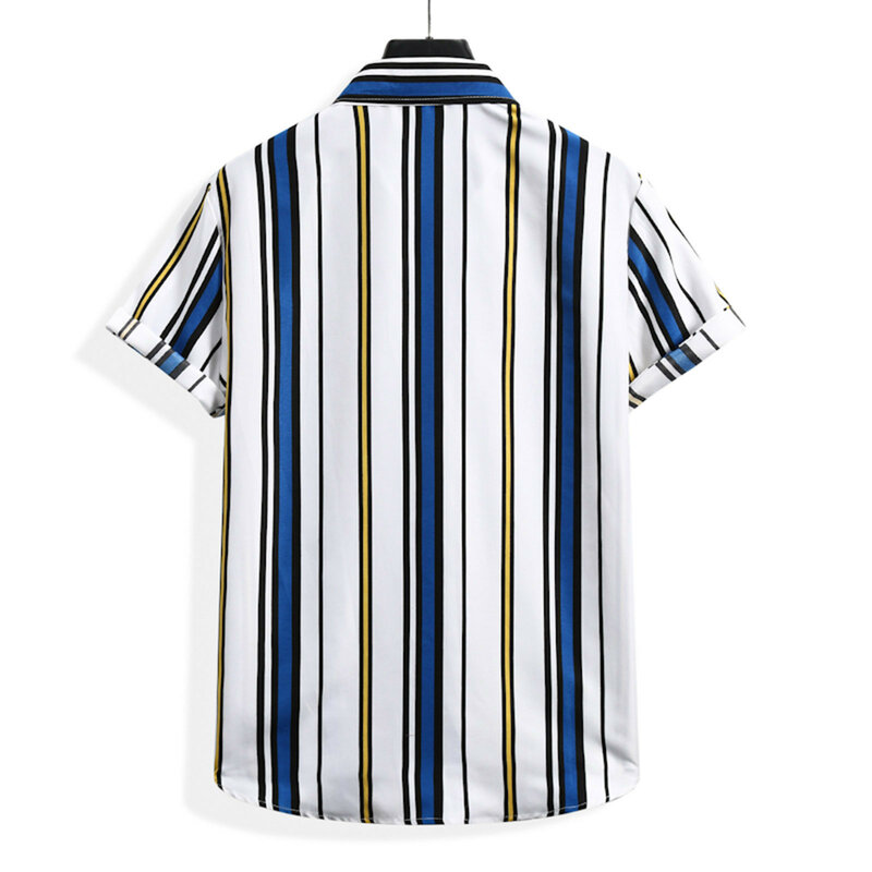 61 # roupas masculinas casual listrado impresso solto camisa masculina 2021 moda havaiana manga curta camisa topo blusa verão ropa hombre