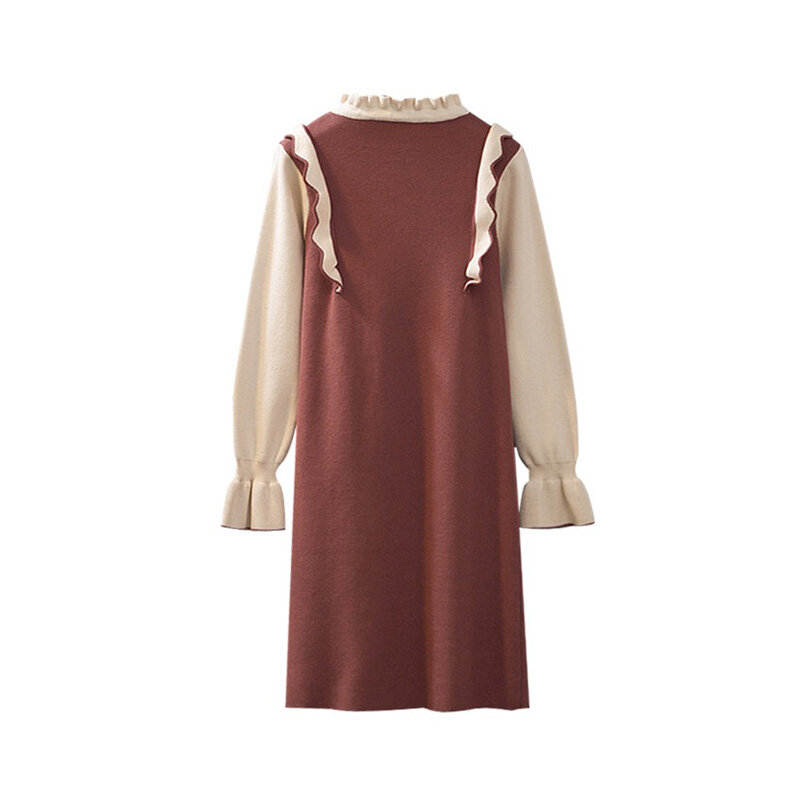 여성을위한 한국어 스타일 드레스 2021 특대 Vestidos 긴 소매 레이스 업 주름 장식 니트 미니 스웨터 드레스 가을 새로운