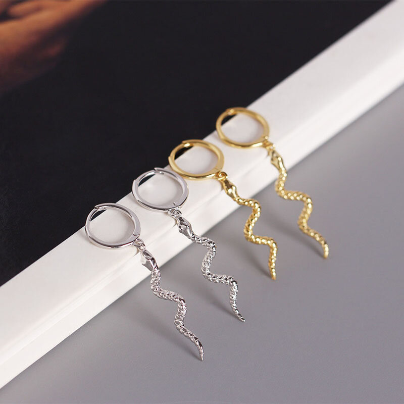 ANENJERY kolor srebrny Hoop kolczyki dla kobiet mężczyzn wąż zwierząt złoto srebro ucha biżuteria prezenty S-E1386