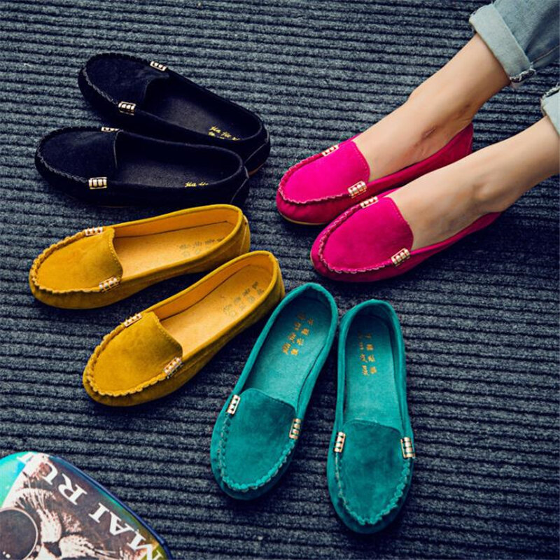 Sapatos casuais primavera outono flat loafer sapatos femininos escorrega macio dedo do pé redondo denim sapatos de brim mais tamanho