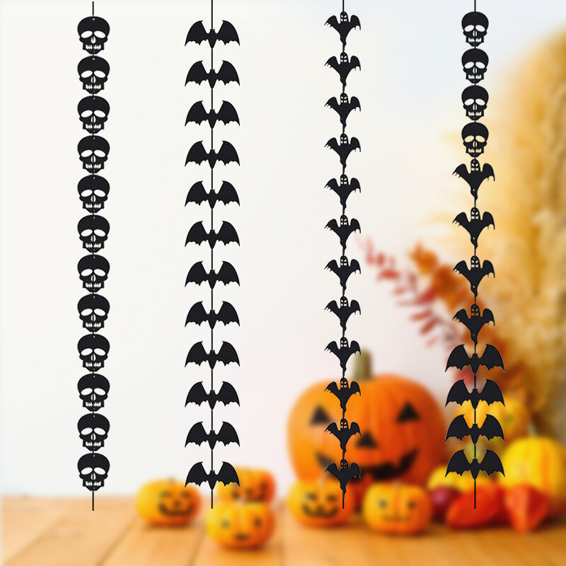 Adorno colgante de pared para puerta de Halloween, accesorios de guirnalda DIY, decoración de Halloween, suministros para el hogar, calavera de murciélago negro