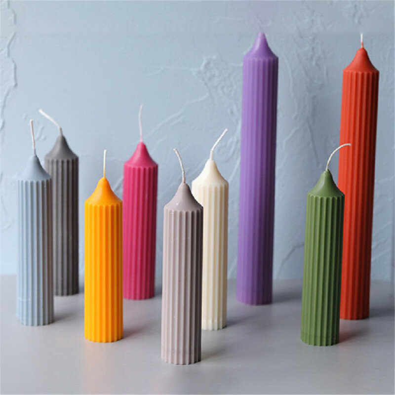 3D Long Pole Candle Molds Plastic Pillar Candle Making Mold Large Cylinder Rib Candle Mold DIY Making Supplies Moldes Para Velas