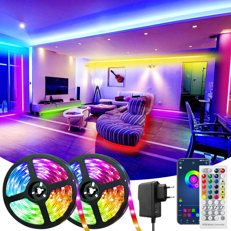 LED Lights Strips RGB 5050 WIFI Flexible Ribbon Work With Alexa Google Assistant Phone APP DIY Music Synchronized Color Changing