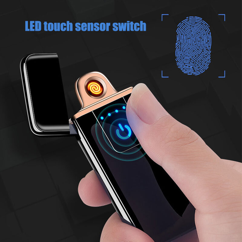 Encendedor recargable USB de inducción de huella dactilar para hombre, encendedor electrónico ultradelgado de Plasma sin llama para fumar a prueba de viento