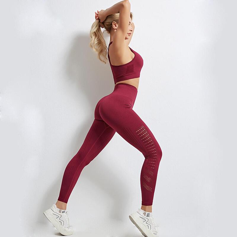 2 Pieces Gym Clothing Women Yoga Set Sports Shirts Seamless Leggings Sexy Crop Top Women Sportswear Push Up Tights Female Set