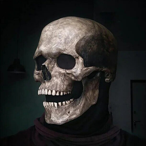 Máscara de Halloween con mandíbula móvil, máscara de calavera de cabeza completa, látex, Cráneo aterrador, casco Unisex, suministros de decoración de Horror para fiesta de Cosplay, 2021