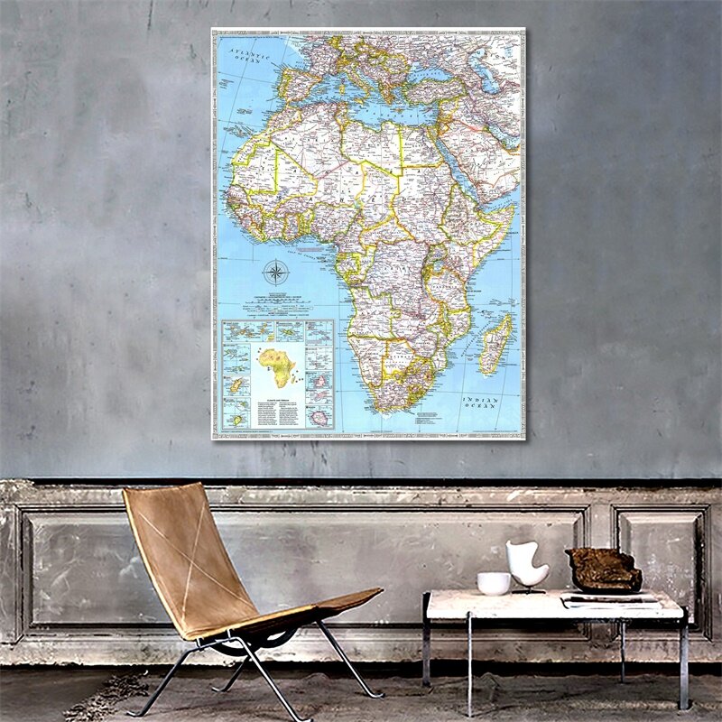 60x90cm mapa do mundo cartaz de parede belas lona decoração da parede pintura à prova dwaterproof água mapa da áfrica em 1990 edição para decoração de escritório em casa