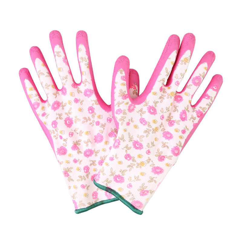 GMG-guantes de trabajo antideslizantes para mujer, manoplas de látex con estampado de rosa, poliéster, trabajo de seguridad para construcción mecánica