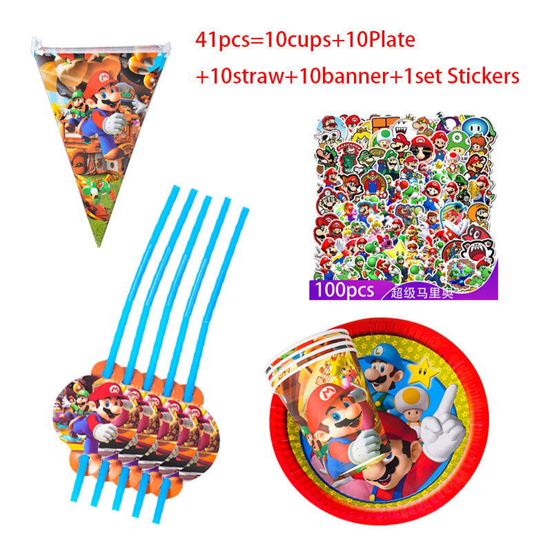 Children Game Party Supplies boy's toy Tablecloth Paper Plate Straw Cup Birthday Theme Family 10 Kids Toy Baby Shower Decoration
