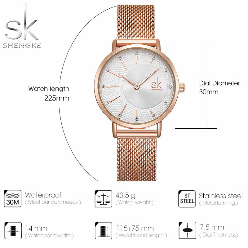 SK แบรนด์นาฬิกาแฟชั่นผู้หญิงนาฬิกา Quartz หรูหรานาฬิกาสแตนเลสสตีลนาฬิกาข้อมือนาฬิกานาฬิกาผู้ห...