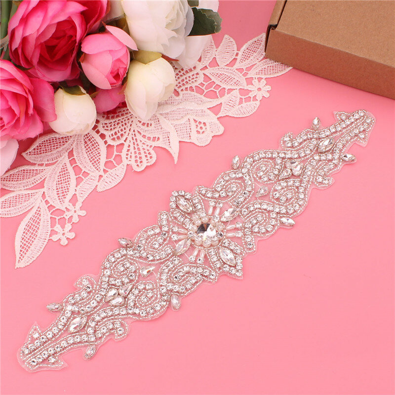 YJWSXF   Diamond Bridal Belt Silver Crystal Wedding Belt Jeweled Rhinestones Wedding Dress Sash For Bridal Accessories