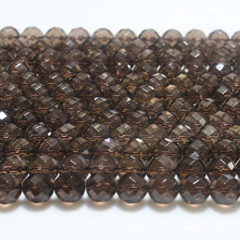 Perles rondes en Quartz fumé naturel, 64 facettes, 6 8 10 12mm, cristal gris, accessoires pour collier et Bracelet, fabrication de bijoux à faire soi-même
