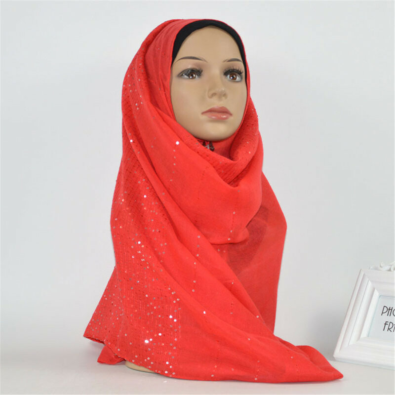 Écharpe Hijab en coton à paillettes pour femmes, 20 couleurs unies, châles, bandeau musulman