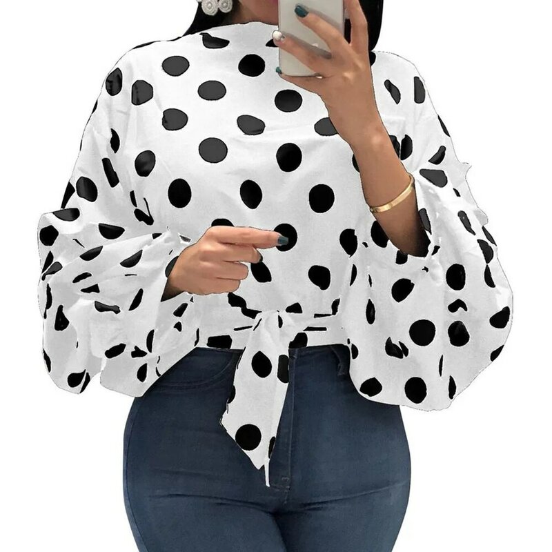 Summer Office Lady Sweet Plus Size Red Elegant Blouses Women 2020 Casual Loose Lantern Sleeve Polka Dots Fall Female Top Shirt