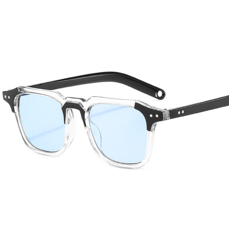 2021 New Fashion Unisex Streetwear Sunglasses Red Blue Splicing Meter Nail Square Sun glasses Men Hip Hop Glasses Retro Eyewear