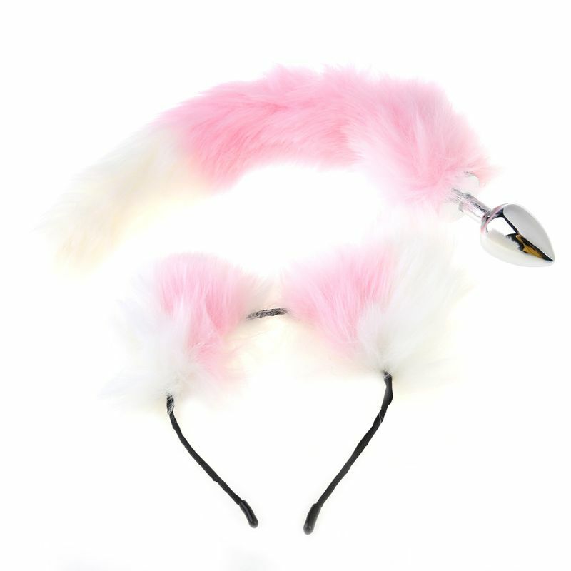 Rosa Fluffy Faux Tail & Cat Ears Charms fascia gioco di ruolo Costume Party Masquerade Cosplay Prop giocattolo adulto del sesso