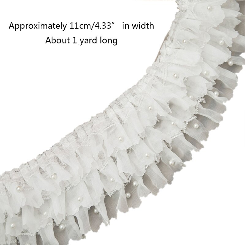 X3UE 1 Yard Wide Natural White Cloth Three Layer Lace Trim DIY Handmade Accessories Lace White Bead Lolita Dress Decor