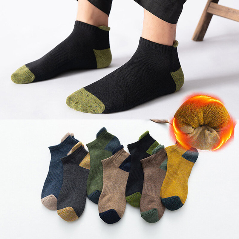 5 pairs/lot cotton ankle socks for men thick breathable solid harajuku terry socks good quality winter no show socks fashion