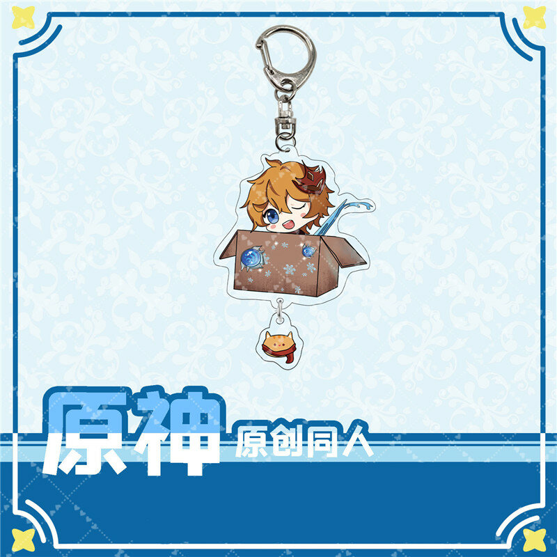 Anime Game Genshin Impact Keychain Cute Zhongli Mona Character Acrylic Figure Keyrings Key Holder Bag Pendant Barbara Trinket