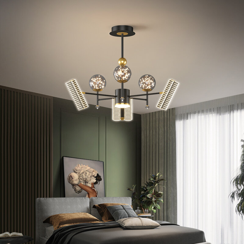 Lámpara de techo moderna y creativa para sala de estar, candelabro LED de color negro y dorado nórdico, iluminación para mesa de comedor, decoración de Chambre